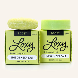 BOOST: Volumizing Shampoo Bar & Conditioner Bar for Fine or Oily Hair with Lime Oil & Sea Salt - Loxy