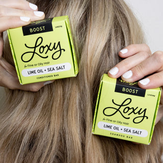BOOST: Volumizing Shampoo Bar & Conditioner Bar for Fine or Oily Hair with Lime Oil & Sea Salt - Loxy