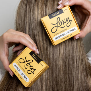 RELAX: Moisturizing Shampoo Bar & Conditioner Bar for dry, frizzy or curly hair with Argan Oil & Oatmeal - Loxy
