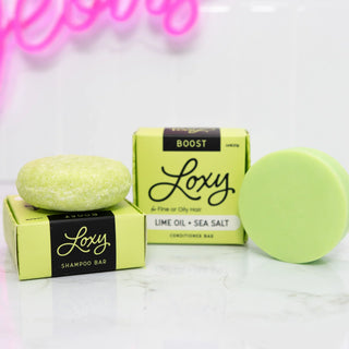 BOOST: Volumizing Shampoo Bar & Conditioner Bar for Fine or Oily Hair with Lime Oil & Sea Salt - Loxy