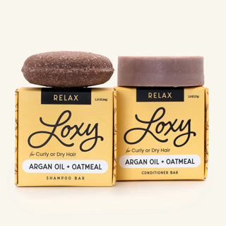 RELAX: Moisturizing Shampoo Bar & Conditioner Bar for dry, frizzy or curly hair with Argan Oil & Oatmeal - Loxy