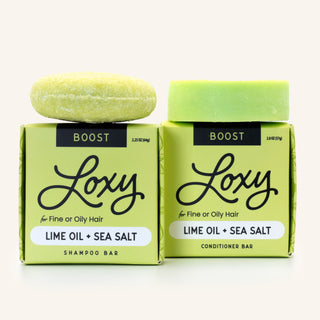 BOOST: Volumizing Shampoo Bar & Conditioner Bar for Fine or Oily Hair with Lime Oil & Sea Salt