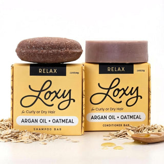 RELAX: Moisturizing Shampoo Bar & Conditioner Bar for dry, frizzy or curly hair with Argan Oil & Oatmeal